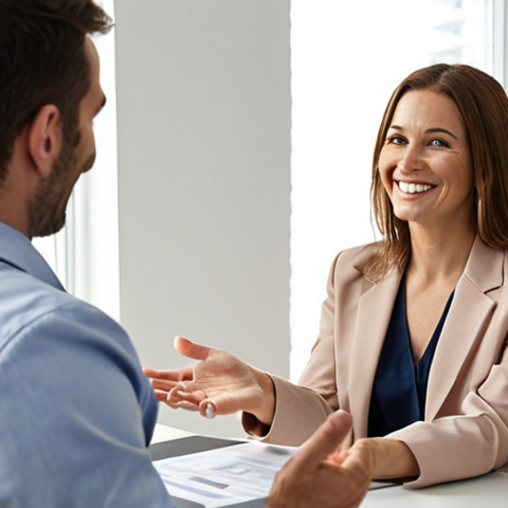 Confident Mental Health Professional Negotiating**

Prompt: *Close-up of a smiling therapist confidently gesturing during a salary negotiation. She's sitting across a polished table from a well-dressed HR representative in a modern office. Focus on her assured body language and direct eye contact. Subtle background details hint at a successful career: framed certifications, degrees, awards. The lighting is warm and professional. The overall tone is empowering and optimistic. Emphasize the subject's confident, yet approachable demeanor.*

**