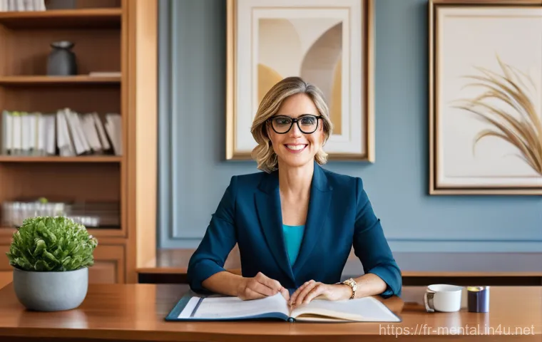 정신건강 분야 전문 자격증 취득 팁 - **Prompt:** A thoughtful woman, appearing to be in her late 30s or early 40s, with a determined yet ...