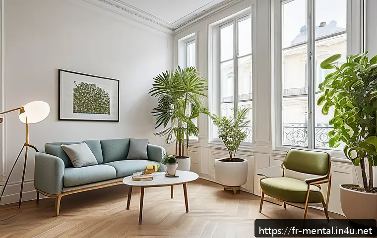 정신건강 분야 직무의 이론과 실제 - A serene therapy room in a modern Parisian clinic, featuring a diverse group of mental health profes...